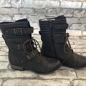 Forever Brown Combat Boots Side Zipper
